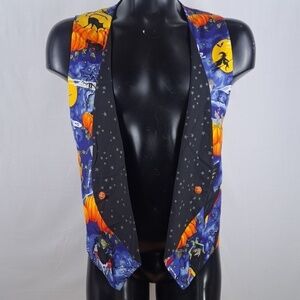 Vintage reversible one size halloween goth pumpkin ghost unisex black vest